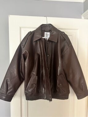 Abercrombie Women’s Vegan Leather Distressed Bomber Jacket